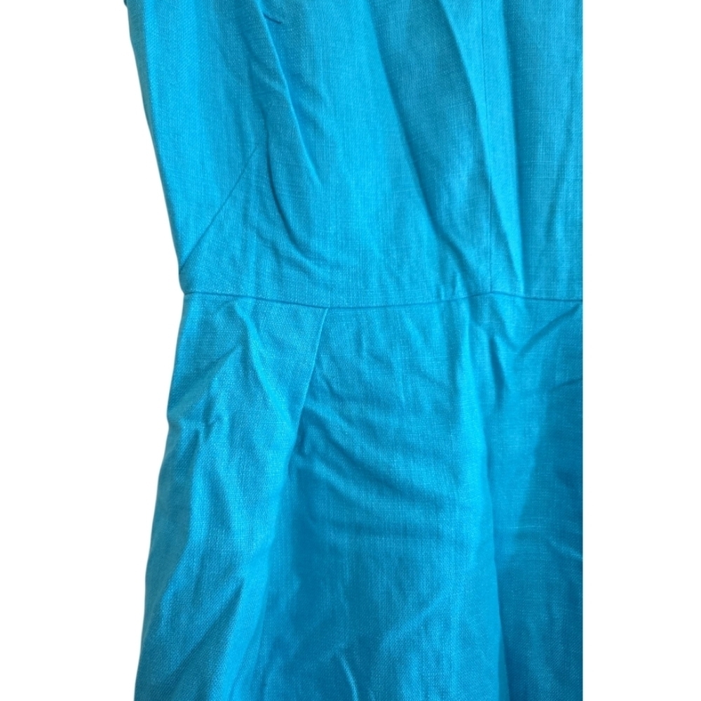 Kate Spade Linen Blend Blue Knee Length Dress 8 Notch Neck Pleat Waist Side Zip - Picture 3 of 8